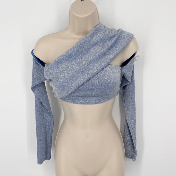 Naked Wardrobe Blue Shimmer Side Glow Crop Top NEW Womens Sz S Style NW-T2285 - Picture 1 of 11